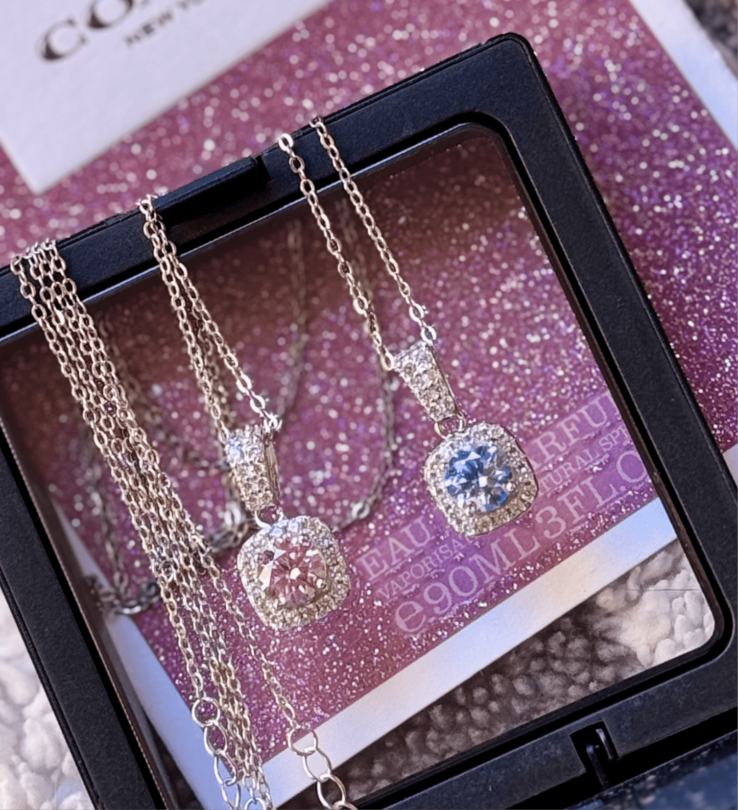 Cotton Candy Pink and Icy Ocean Blue Moissanite 1ct Center Stone Necklaces - J.Resilience