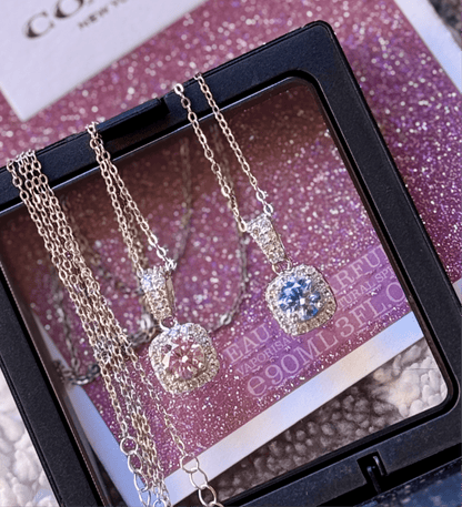 Cotton Candy Pink and Icy Ocean Blue Moissanite 1ct Center Stone Necklaces - J.Resilience