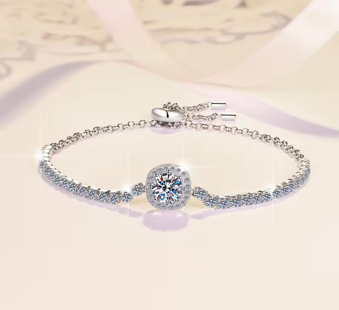 Constellation Moissanite GRA Certified Bracelet, 1ct Round Brilliant Cut, Partial Eternity Band, 925 Sterling Silver, adjustable drawstring - J.Resilience