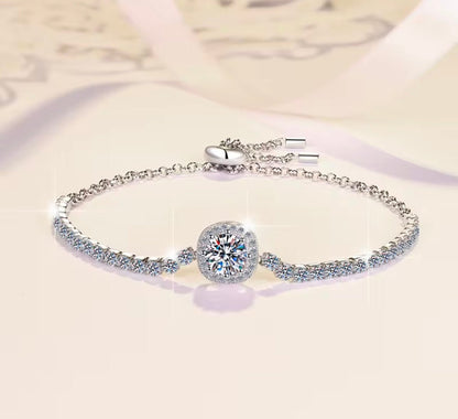 Constellation Moissanite GRA Certified Bracelet, 1ct Round Brilliant Cut, Partial Eternity Band, 925 Sterling Silver, adjustable drawstring - J.Resilience