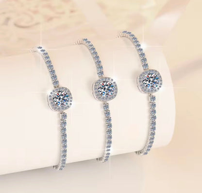 Constellation Moissanite GRA Certified Bracelet, 1ct Round Brilliant Cut, Partial Eternity Band, 925 Sterling Silver, adjustable drawstring - J.Resilience