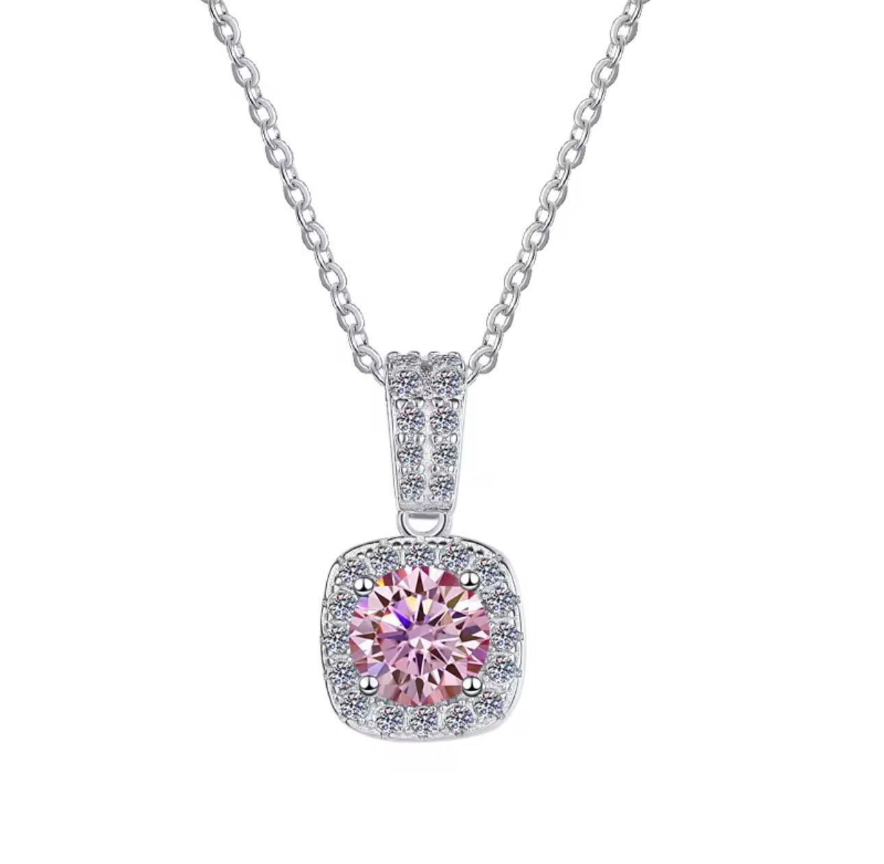 Cotton Candy Pink and Icy Ocean Blue Moissanite 1ct Center Stone Necklaces - J.Resilience
