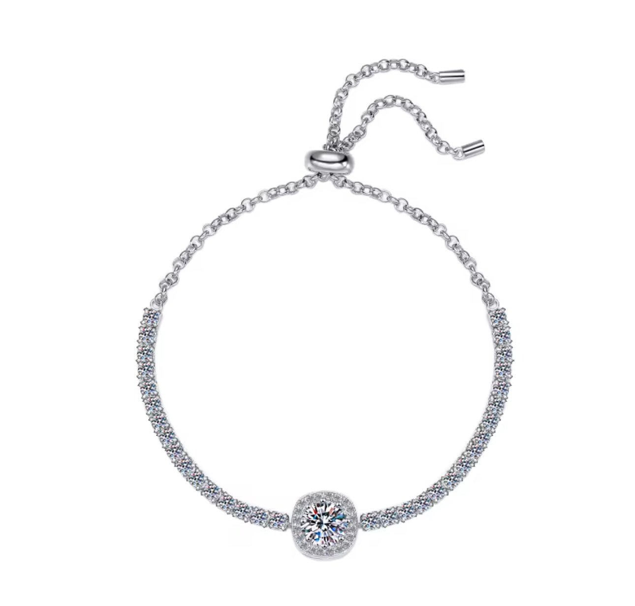 Constellation Moissanite GRA Certified Bracelet, 1ct Round Brilliant Cut, Partial Eternity Band, 925 Sterling Silver, adjustable drawstring - J.Resilience