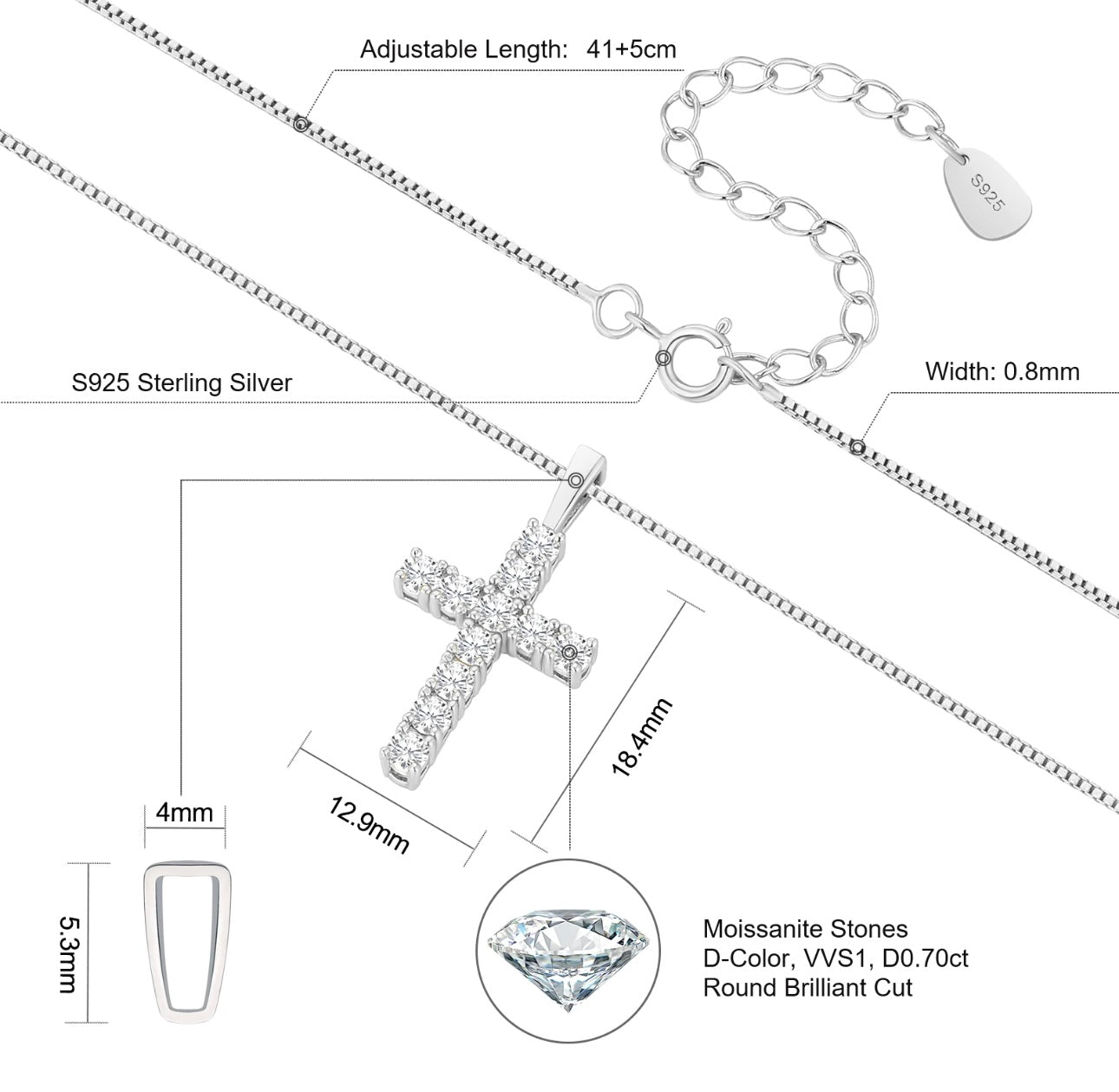 Cross Pendant Necklace - Brilliant Cut Moissanite - J.Resilience