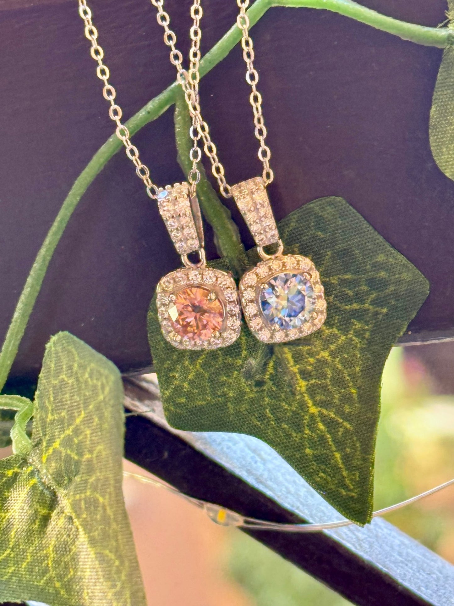 Cotton Candy Pink and Icy Ocean Blue Moissanite 1ct Center Stone Necklaces - J.Resilience