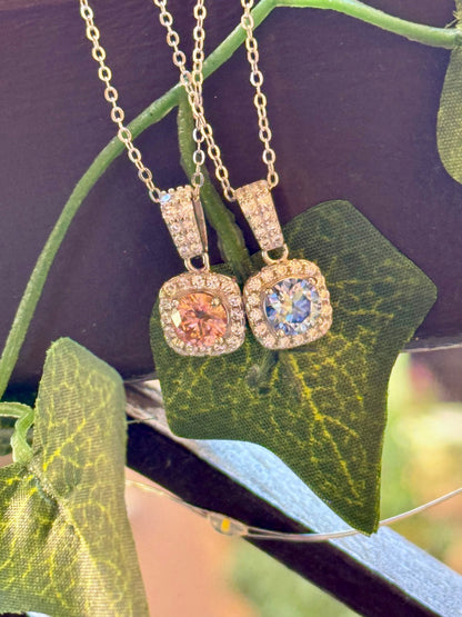 Cotton Candy Pink and Icy Ocean Blue Moissanite 1ct Center Stone Necklaces - J.Resilience