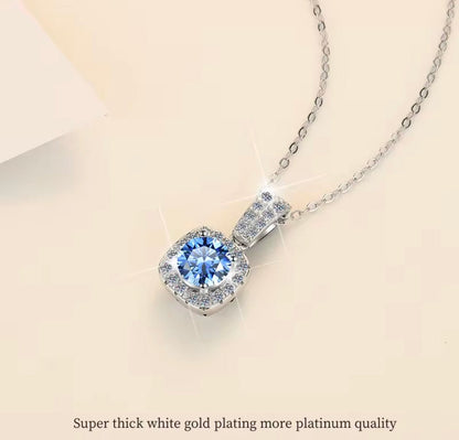 Cotton Candy Pink and Icy Ocean Blue Moissanite 1 Carat Center Stone Necklaces - J.Resilience
