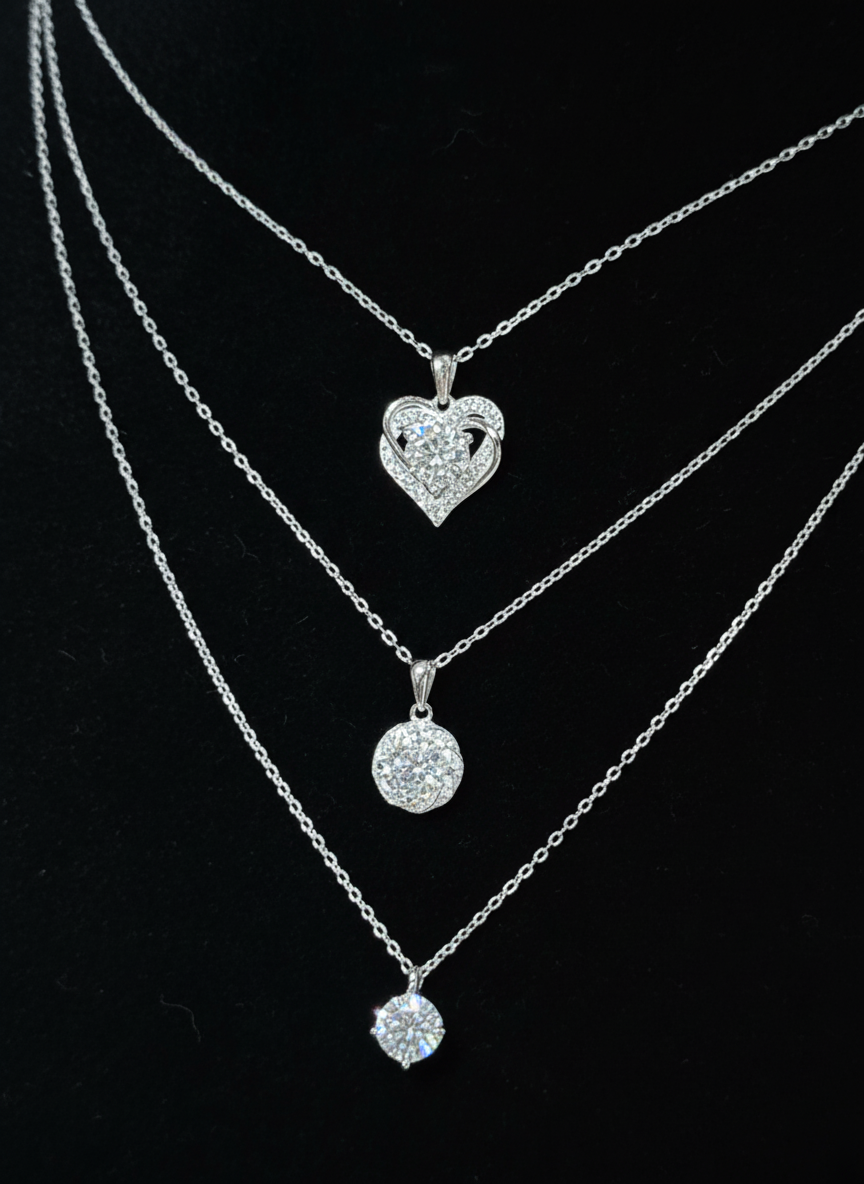 Necklaces - 1 Carat, VVS Center Stone in Rondure, Entangled Hearts, or Solitaire - J.Resilience