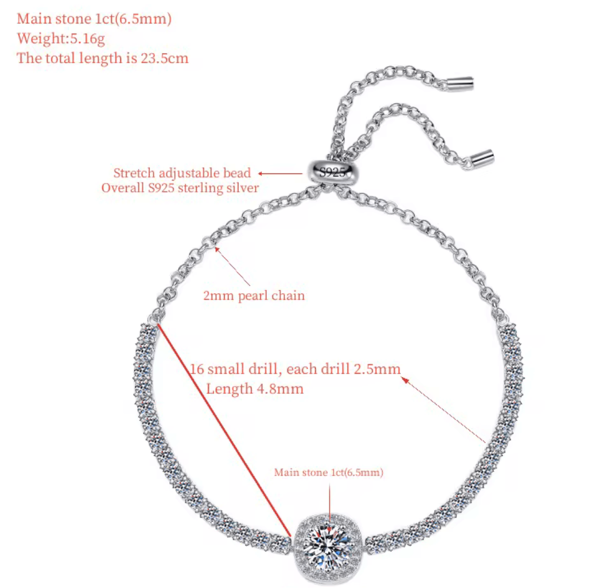 Constellation Moissanite GRA Certified Bracelet, 1ct Round Brilliant Cut, Partial Eternity Band, 925 Sterling Silver, adjustable drawstring - J.Resilience