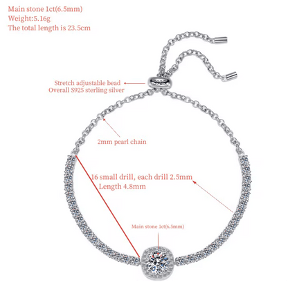 Constellation Moissanite GRA Certified Bracelet, 1ct Round Brilliant Cut, Partial Eternity Band, 925 Sterling Silver, adjustable drawstring - J.Resilience