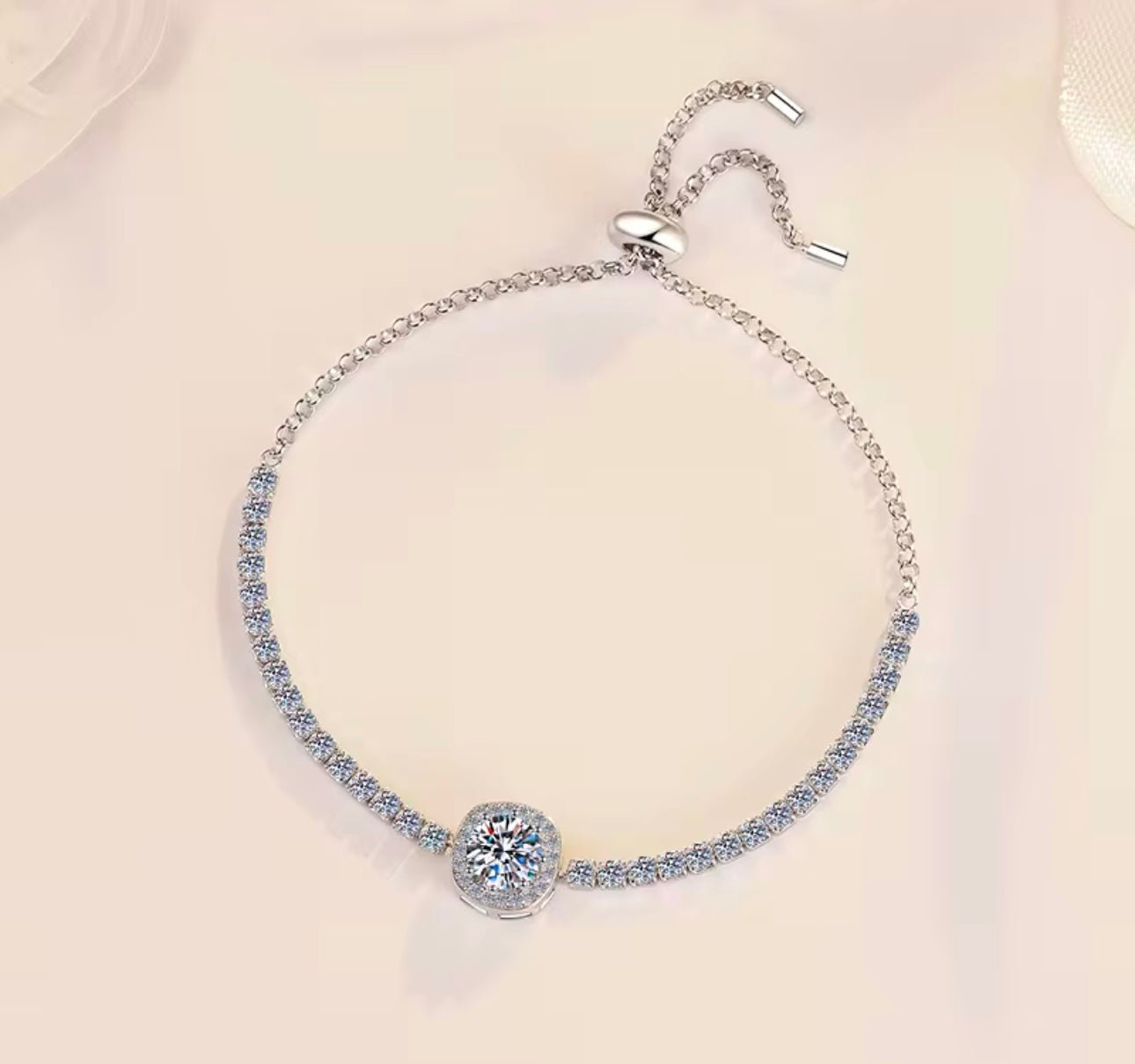 Constellation Moissanite GRA Certified Bracelet, 1ct Round Brilliant Cut, Partial Eternity Band, 925 Sterling Silver, adjustable drawstring - J.Resilience