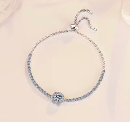 Constellation Moissanite GRA Certified Bracelet, 1ct Round Brilliant Cut, Partial Eternity Band, 925 Sterling Silver, adjustable drawstring - J.Resilience