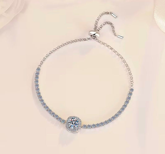 Constellation Moissanite GRA Certified Bracelet, 1ct Round Brilliant Cut, Partial Eternity Band, 925 Sterling Silver, adjustable drawstring - J.Resilience