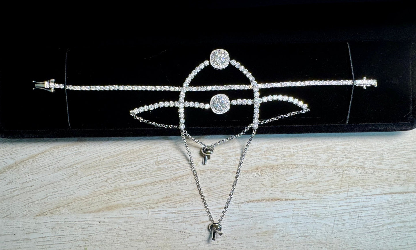 Constellation Moissanite GRA Certified Bracelet, 1ct Round Brilliant Cut, Partial Eternity Band, 925 Sterling Silver, adjustable drawstring - J.Resilience