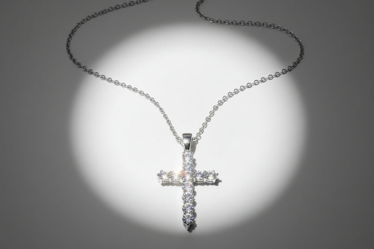 Cross Pendant Necklace - Brilliant Cut Moissanite