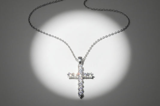 Cross Pendant Necklace - Brilliant Cut Moissanite